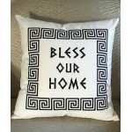 Greek Key Design Bless Our Home Cotton Canvas Pillow - With Pillow Insert 